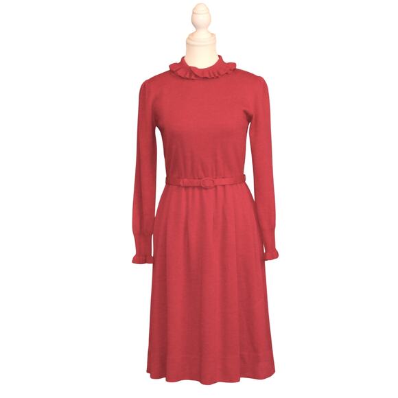 VTG 1960's Ciao Petites 100% Pure Wool Pink Ruffle Collar and Cuffs Lined, sz 10 - Picture 1 of 16